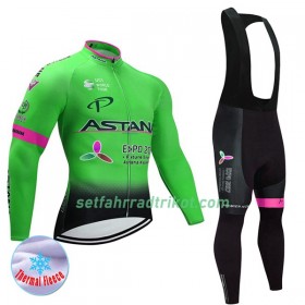 Radbekleidung Radtrikot Langarm + Lang Trägerhose 2017 Astana Pro Team Winter Thermal Fleece N002